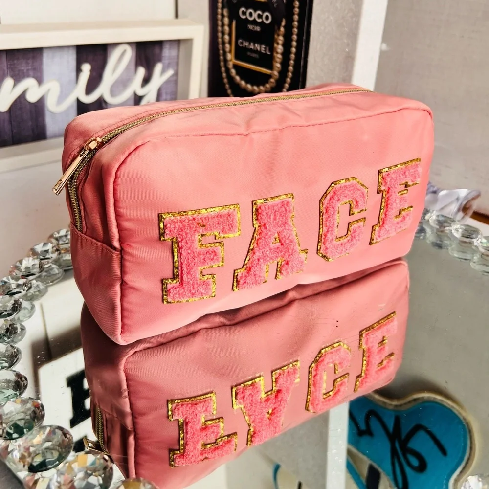 Pink Cosmetic Bag with Gold Accents 9X5